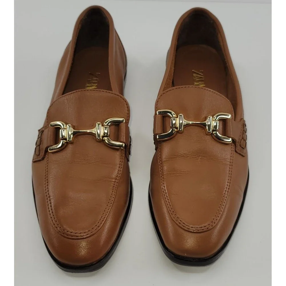 Zara Dark Brown Leather Bit Loafers with Gold Hardware LEATHER PENNY LOAFERS - Brown | ZARA United States main image 4